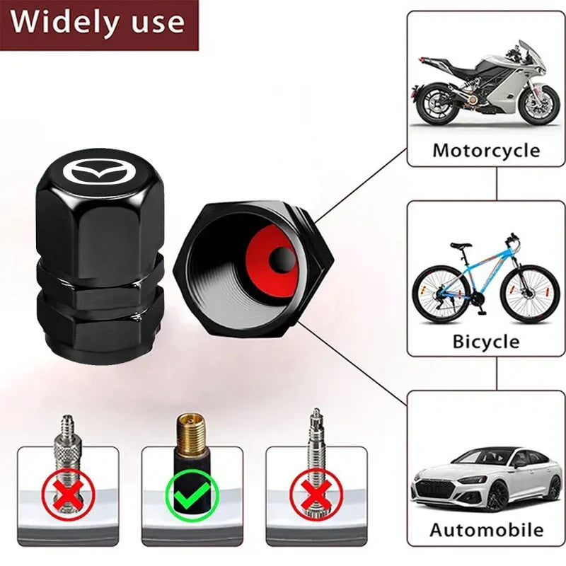 4Pcs Car Wheel Valve Stem Caps | For Mazda 3 CX5 CX30 MX5 CX3 CX9 detail view