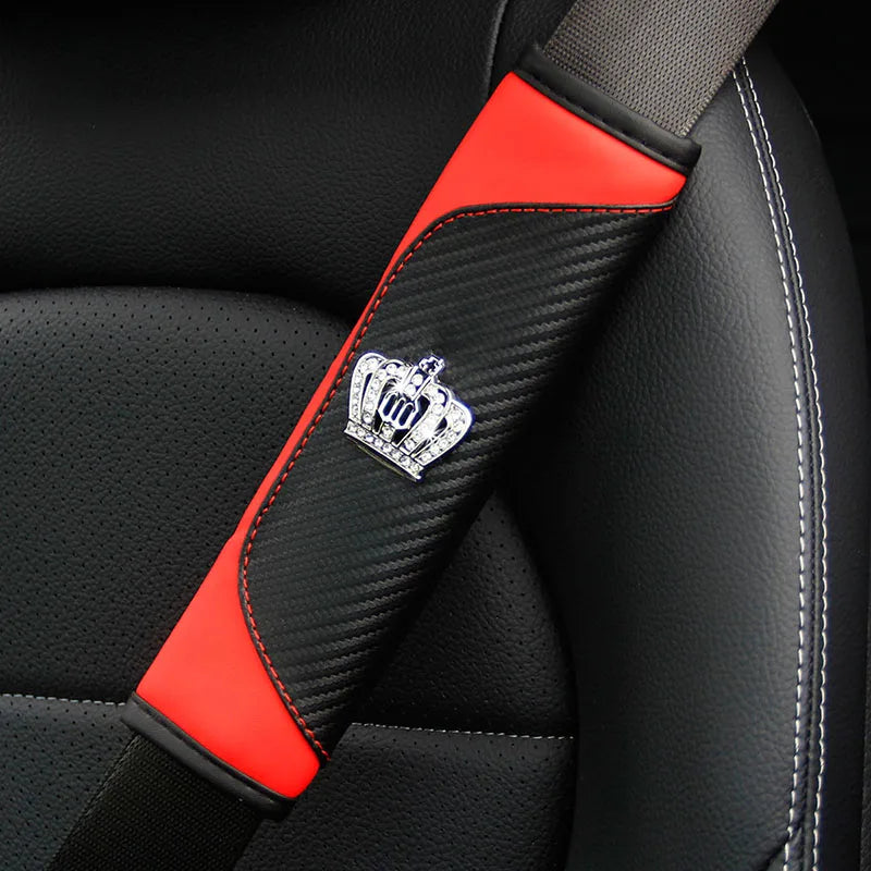 Diamond-Encrusted PU Carbon Fiber Leather Crown Car Shoulder Guard Safety Belt Decora alternate view