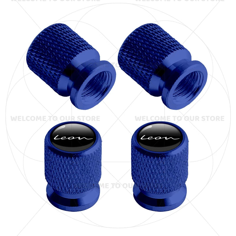 For Leon Racing Flag Emblem 5F MK2 MK3 FR VZ5 Race Flag 4Pcs Aluminum Car Tire Valve C close-up view