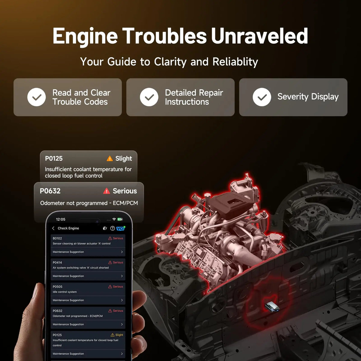 TOPDON Carpal Bluetooth OBD2 Scanner: All System Diag, 6 Resets, Smog Check & Repair Guide for iOS/Android.