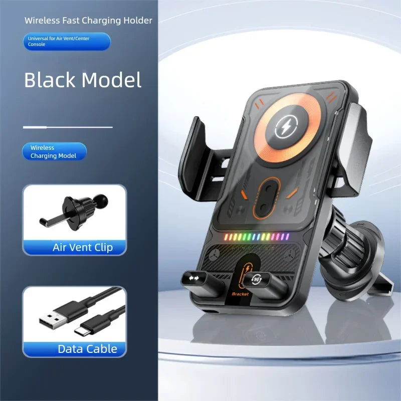 Car Unicersal Air Vent Electric Rotating Opening Closing Phone Holder 15W Wireless Ch alternate view