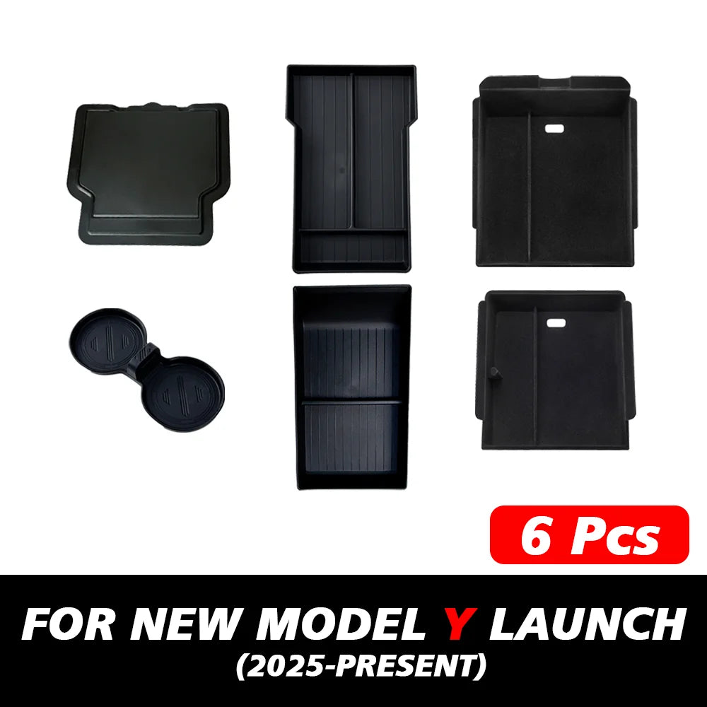For Tesla New Model Y Juniper 2025 Launch Console & Armrest Upper and Lower Flocking Storage Box Watercup Holder Camera Cover