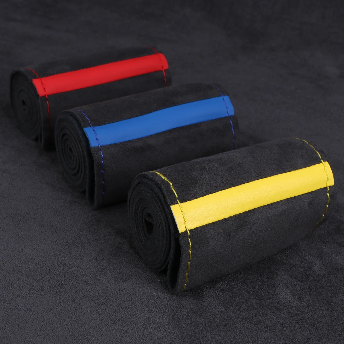 Universal Suede Car Steering Wheel Cover DIY Hand Sewing Soft Leather Braiding Cover F close-up view