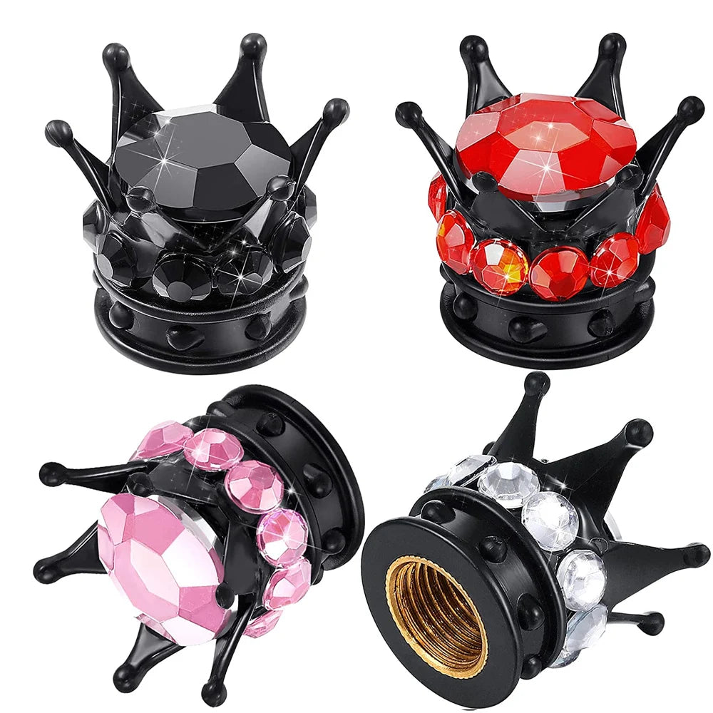 Bling Bling Rhinestone Valve Stem Caps | Chrome Crown Tire Valve Caps for Cars, Bikes & detail view