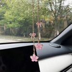 Car Rearview Mirror Pendant Pink Sakura Flower Pendant with Gold Chain Cute Auto Interior Decor Gifts for Women Decoraction