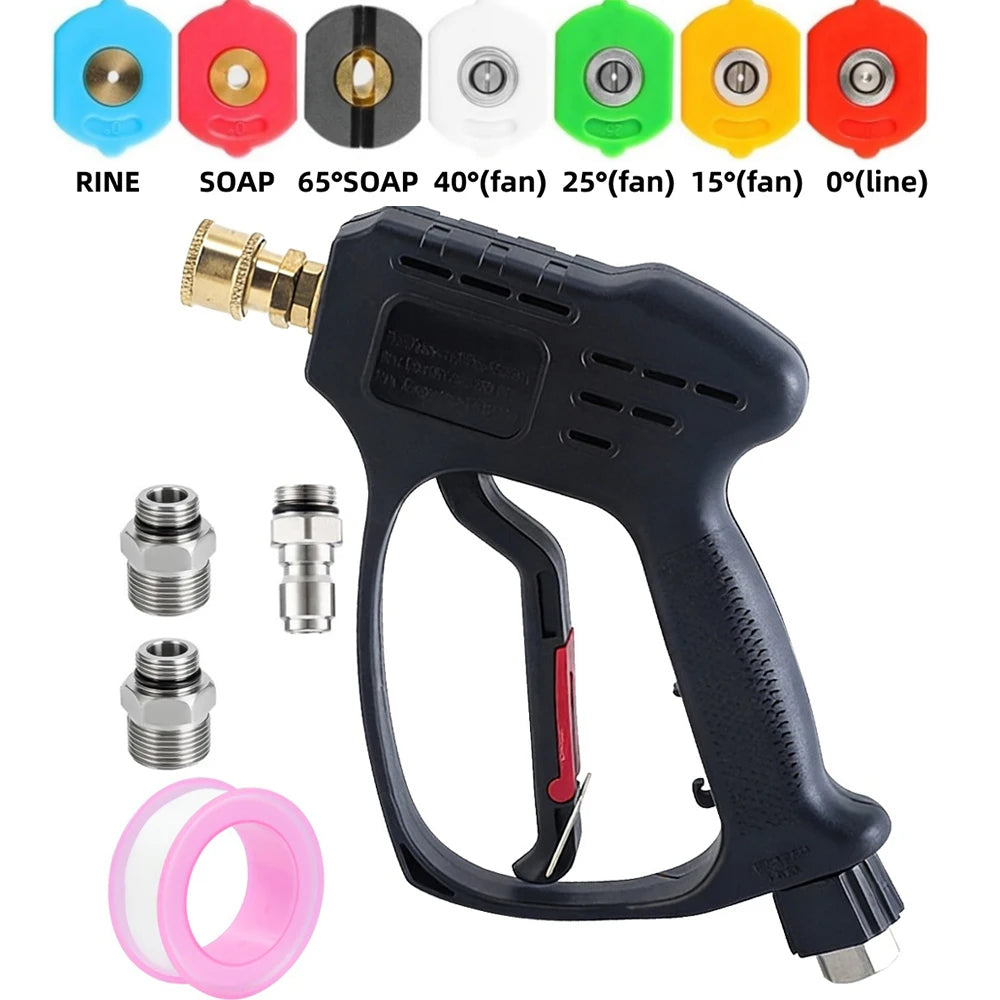 Pressure Washer Gun Car Washing Gun With 7pcs Soap Spray Nozzles 14mm 15mm M22 Socket 1/4" Quick Release Foam Gun Car Water Gun