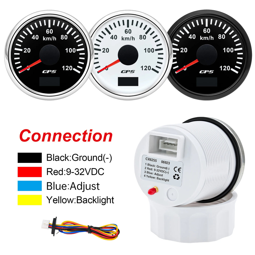 30-120KMH 52mm GPS Speedometer Gauge with Antenna 60KMH Speed Meter 7 Color Backlight Odometer for Car Marine Boat 12V24V Custom