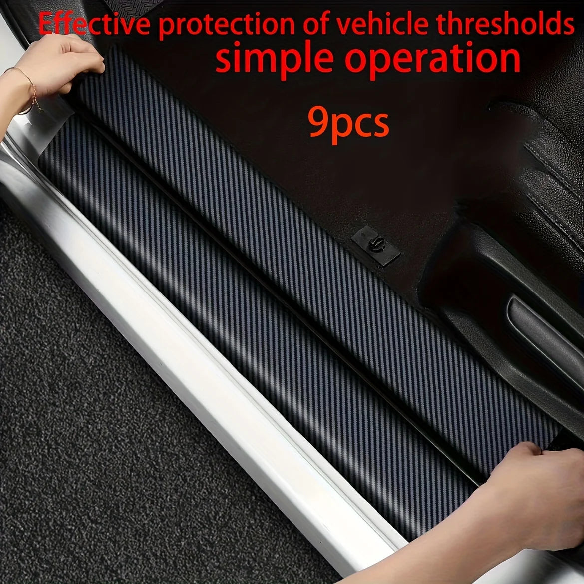 9pcs Carbon Fiber Car Door Sill Protectors: Vinyl Wrap Stickers for Maximum Protectio alternate view