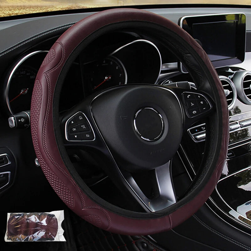 [FE] [FE] Universal Auto Car Steering Wheel Cover Leather Breathable Anti-slip 38cm close-up view