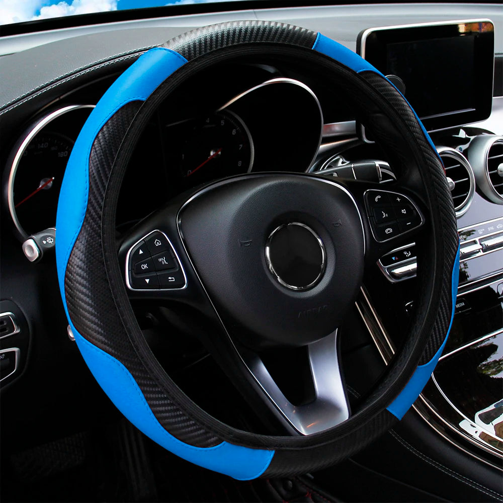 Car Decoration PU Carbon Fiber Leather Car Steering Wheel Cover No Inner Ring Universal Fit for 14.5