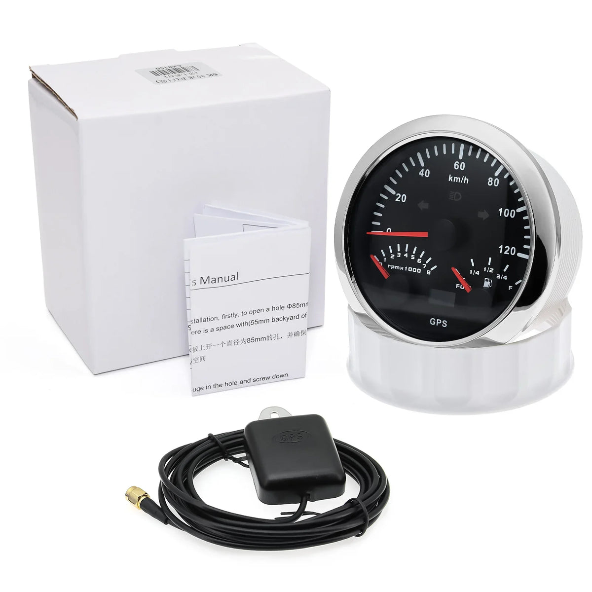 HD Customized 85mm 3 in 1 Gauge | GPS Speedometer, Fuel Gauge, Tachometer with Ante additional angle