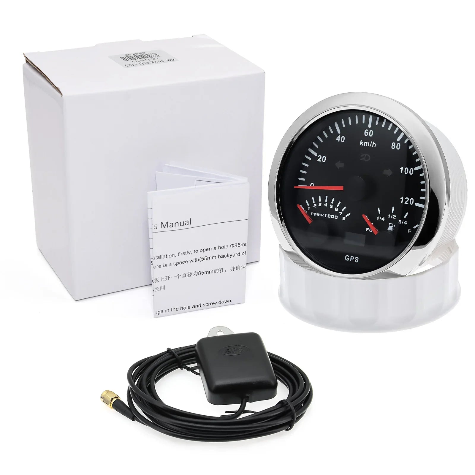 HD Customized 85MM 3 IN 1 Gauge 120kmh 120MPH GPS Speedometer Fuel Gauge Voltage Voltmeter Tachometer RPM Sesnor With Antenna