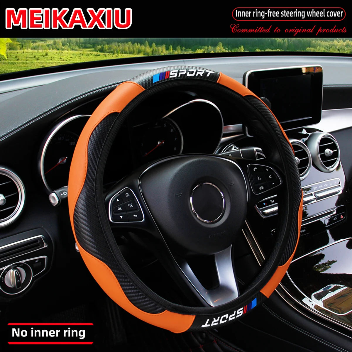 Carbon Fiber Leather Steering Wheel Cover 14.5-15 Inch lifestyle view
