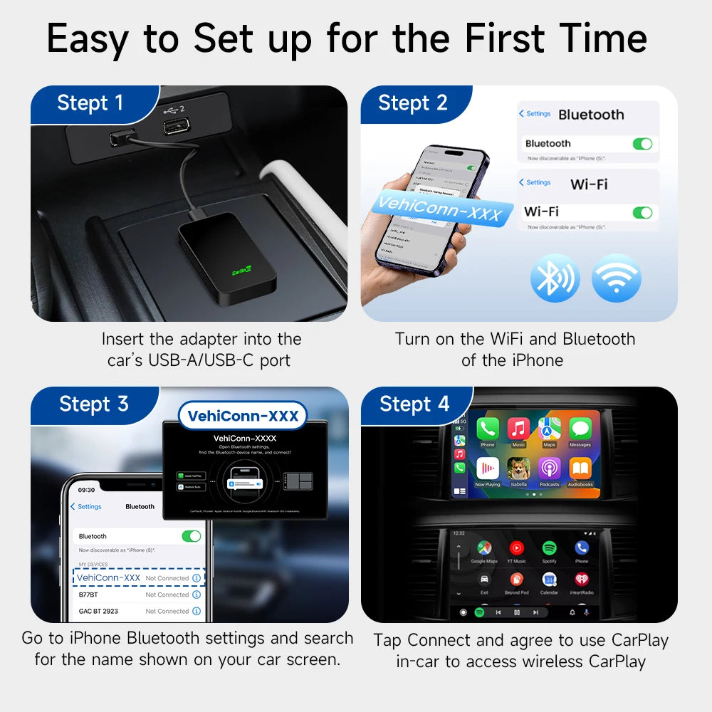 CarlinKit 5.0 C2Air Wireless CarPlay Android Auto Adapter for Car Wired to Wireless Ca close-up view