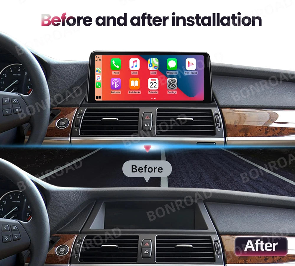 BONROAD Wireless Carplay Android Auto Car Radio For BMW X5 E70 X6 E71 CCC CIC Bluetooth Mirror Link Navigation GPS Touch Screen