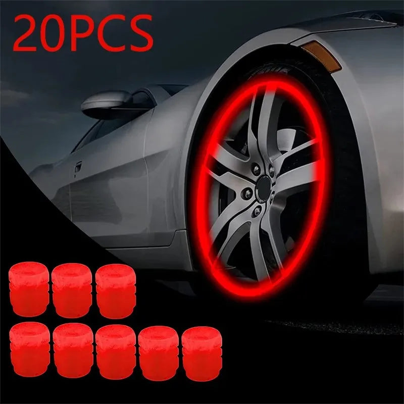 20Pc Luminous Valve Caps Fluorescent Night Glowing Decor Car Motorcycle Bicycle Wheel Hub Valve Stem
