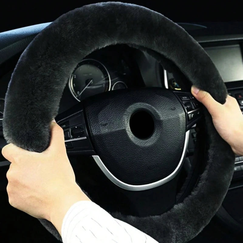 Plush Winter Steering Wheel Cover Without Inner Ring close-up view