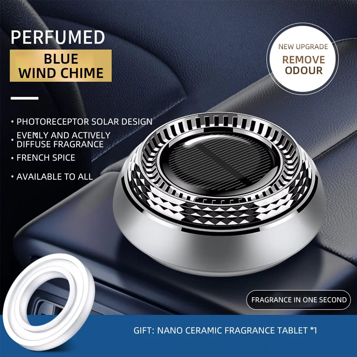 1pcs Solar Powered Car Interior Air Freshener Center Console Decoration Rotatable Aromatherapy Cologne Ocean Perfume