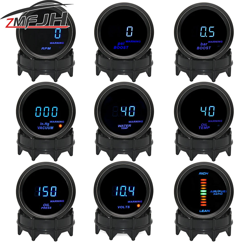 52mm Car Gauge Set | 7-in-1 Digital Tachometer, Boost, Temp, Oil, Voltmeter