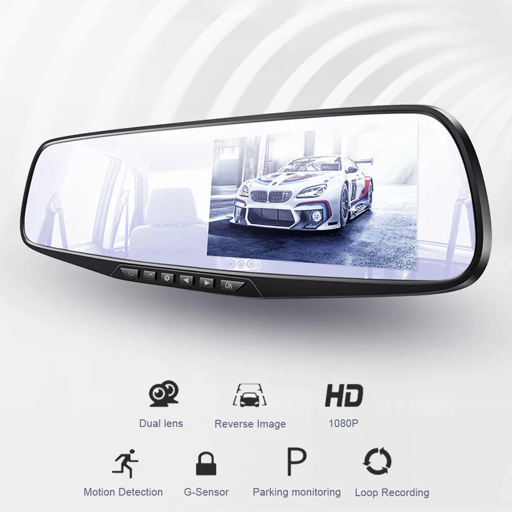 1080P Car DVR Dual Lens Car Camera  4.3 inch Video Recorder Rearview Mirror With Rear view Full HD Dash cam Auto Registrator