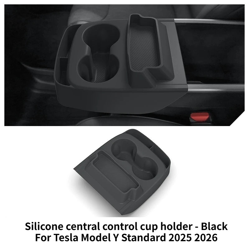 For Tesla Model Y Standard 2026 Multifunctional Silicone Central Control Cup Holder+Storage Box Glasses Holder Tray Accessories