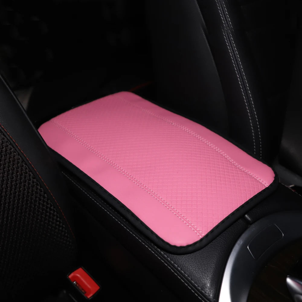 Color-Matched Double-Strand PU Leather Check-Pattern Embossed Car Armrest Pad Center Console Pad Car Decoration Item