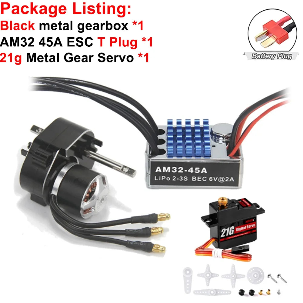 Full Metal Gearbox 2322 2600KV Brushless Motor AM32 45A ESC Adjuster 21g Servo for 1/12 RC Car Crawler MN82 MN78 MN168 MN99 MN98
