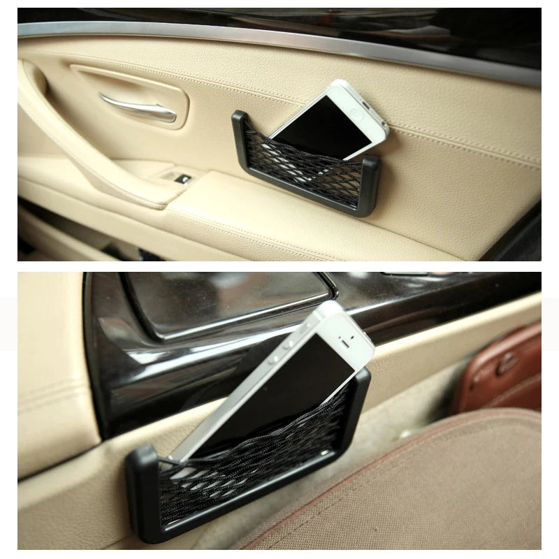 1Pcs Car Organizer Storage Bag Auto Paste Net Pocket Phone Holder Car Accessories 20c lifestyle view