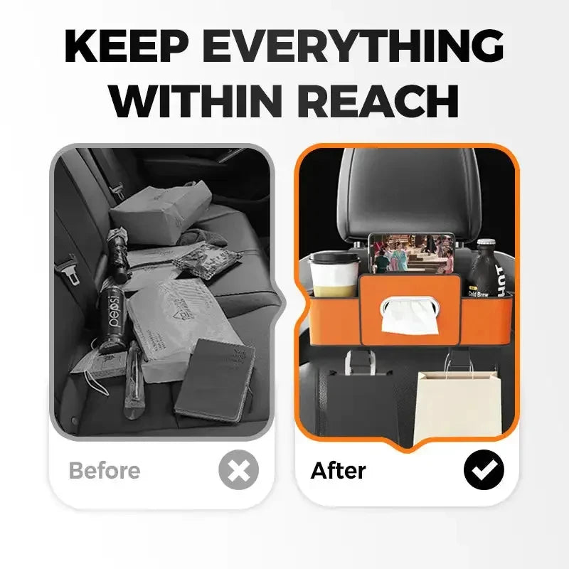 Car Seat Back Organizer Storage Bag with Double Hooks