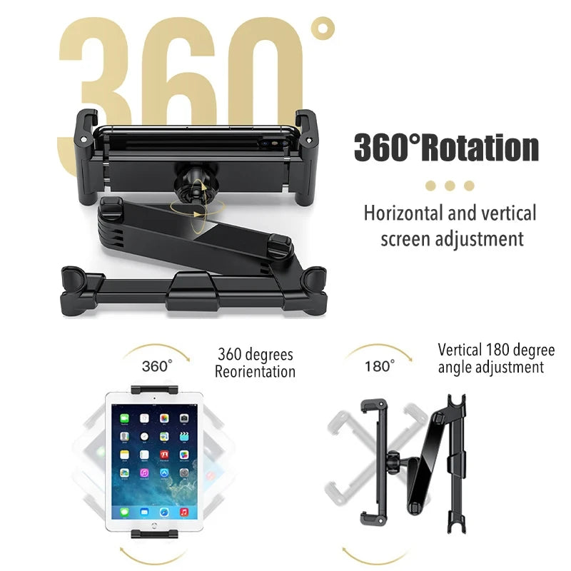 Telescopic Car Seat Headrest Phone Tablet Holder | 360 Degree Rotating Backrest Mount alternate view