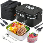 Dual‑Use Electric Heated Lunch Box, 12V Car & Home Plug‑in Food Warmer, 304 Stainless‑Steel Portable Heating Bento Box with Insulated Bag, Fast Heating Food Container for Office, Car, Travel