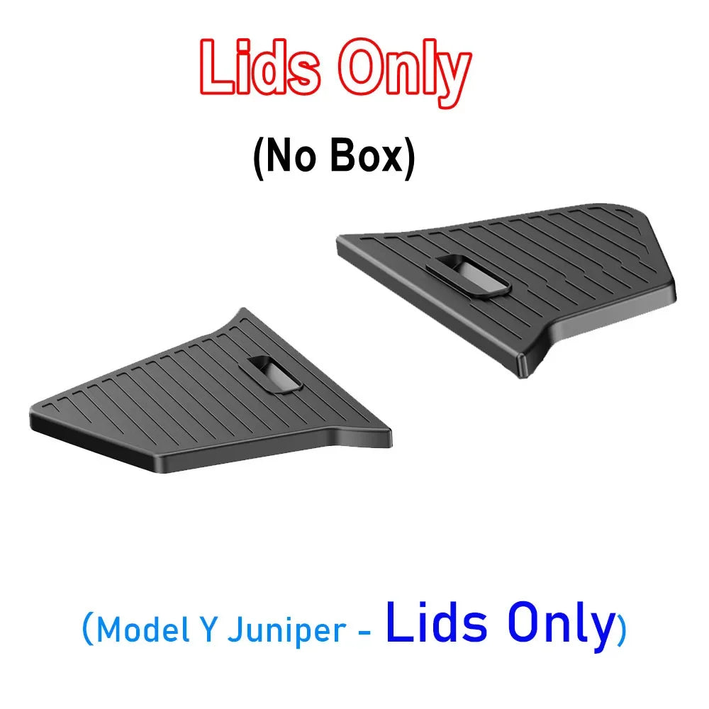 TESMAYX Car Trunk Side Storage Box for Tesla Model Y Juniper 2025 | Flocking TPE Mat C close-up view