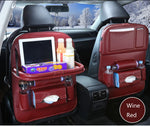 PU Leather Car Seat Back Organizer with Foldable Table