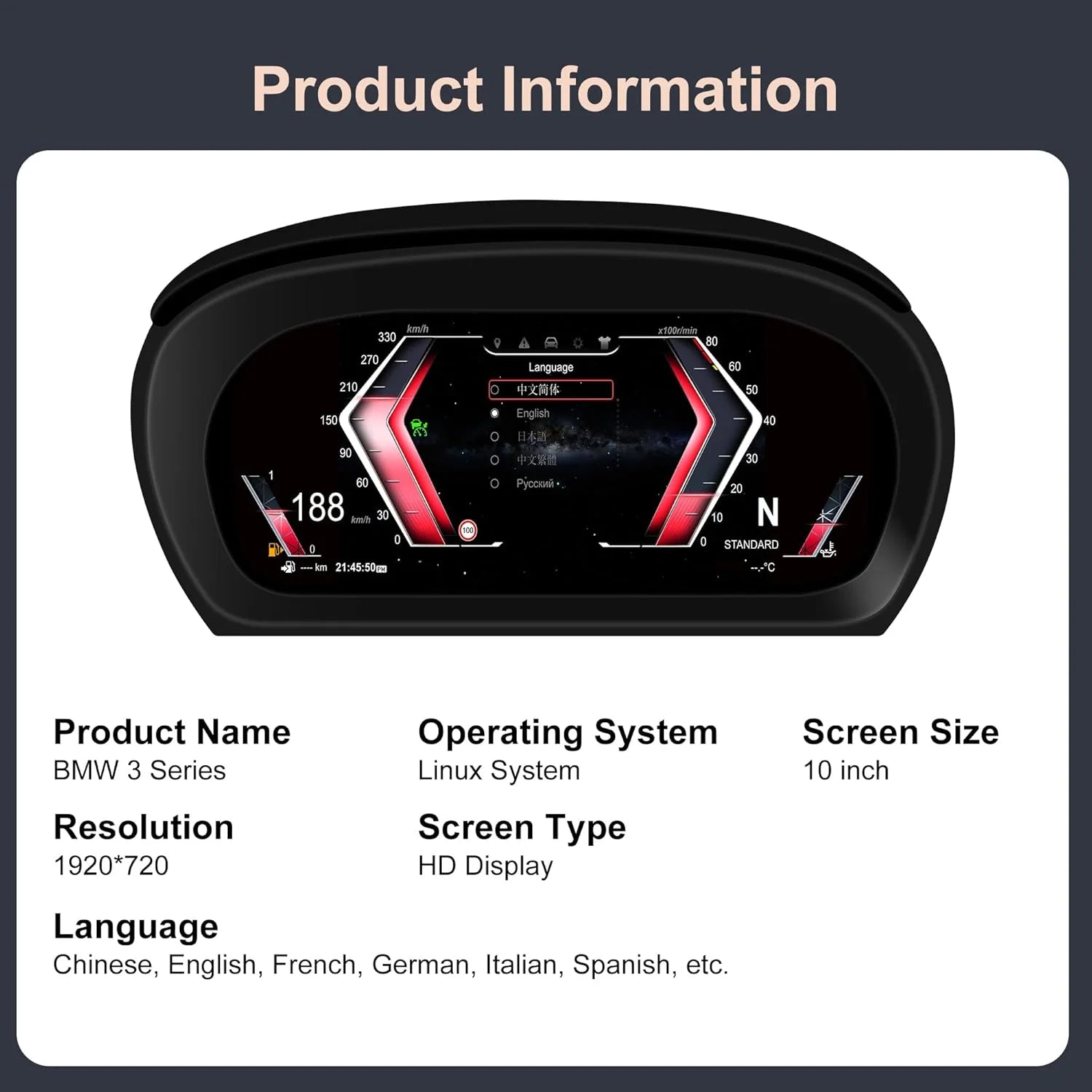 10" Cluster Digital Dashboard for BMW 3 Series E90 E91 E92 E93 2005-2012 / Z4 E89 2 additional angle