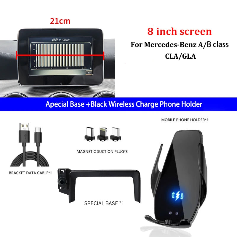 For Mercedes-Benz Car Mobile Phone Holder A B Class W242 W246 2013-2019 GLA CLA Screen Fixed Wireless Charger Cell Phone Holder