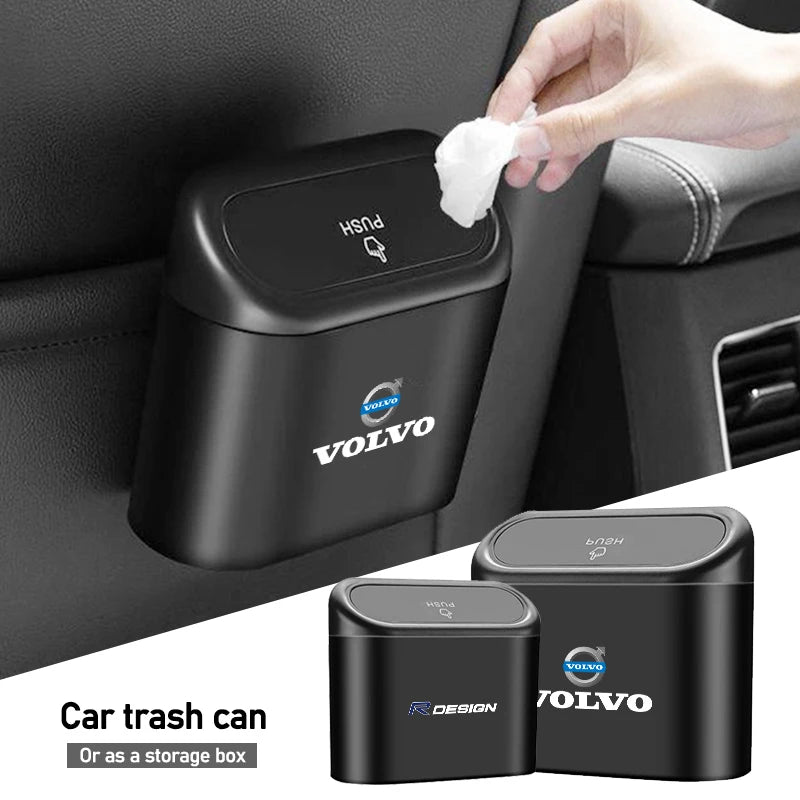 Car Trash Can Garbage Bin Storage Box Interior for Volvo Models | Black ABS