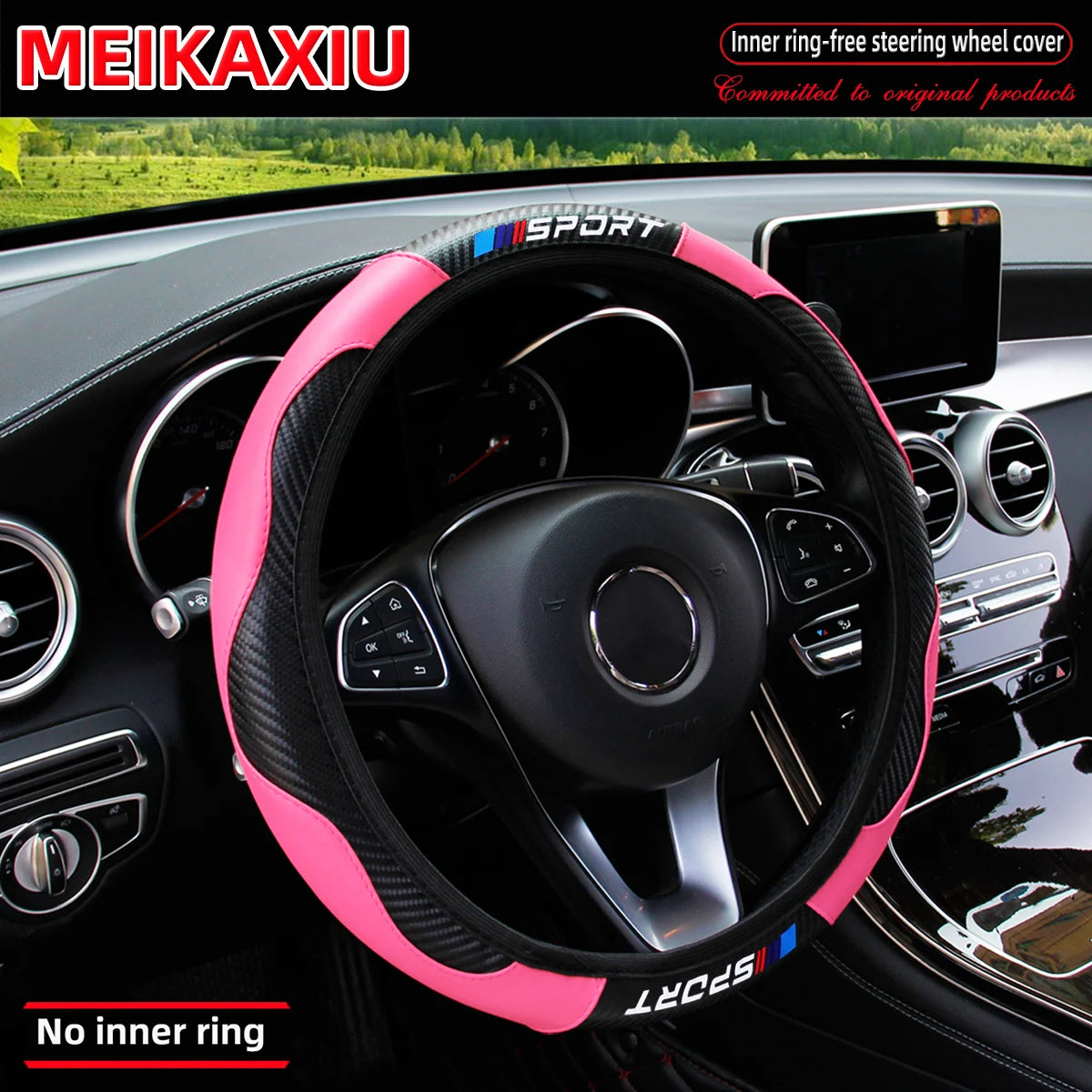 Carbon Fiber Leather Steering Wheel Cover 14.5-15 Inch detail view