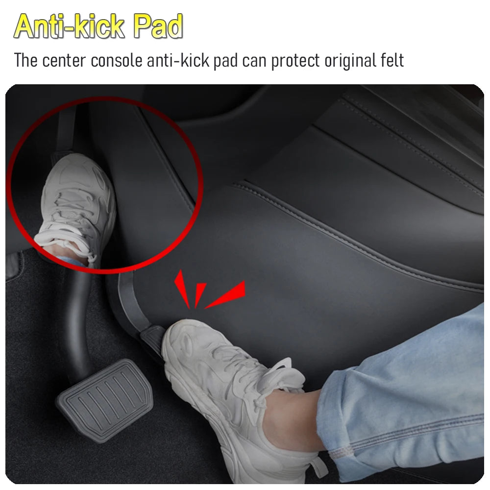 For Tesla Model Y Juniper 2025 2026 Center Console Side Anti-kick Pad Leather Anti-dirty Protective Cover Foot Mat Accessories