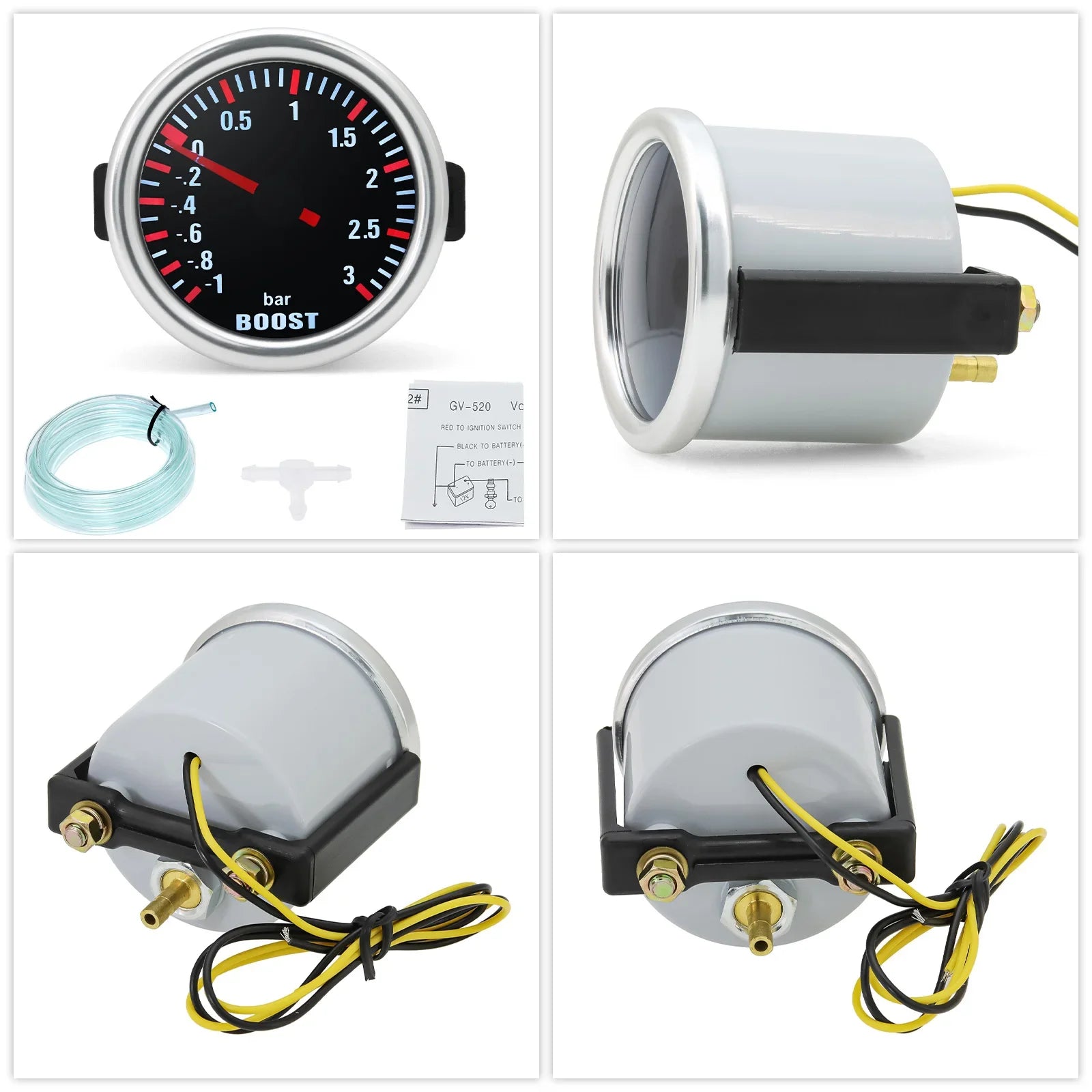 Boost Turbo Gauge 52mm 3.0 BAR | Mechanical Boost Meter with White LED for 12V Racing Ca detail view