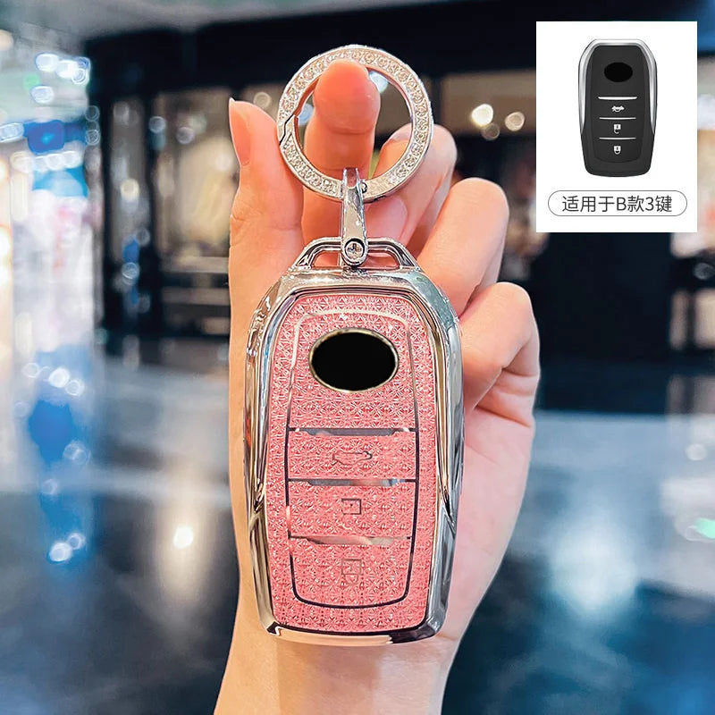 Diamond Pink for Toyota CHR Hilux Fortuner Land Cruiser 200 Camry Corolla Crown RAV4 Highland Remote Car  Key Case Cover Fob Bag