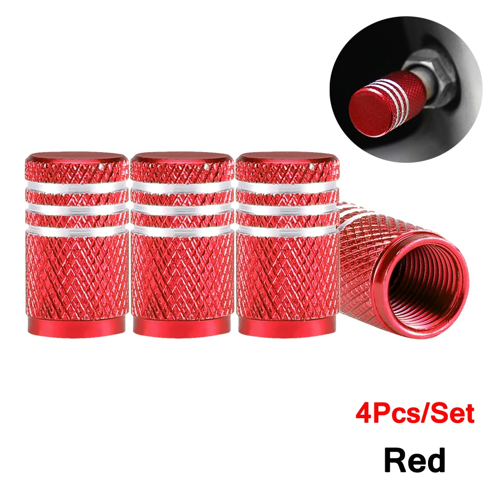 DSYCAR 4Pcs Silver Aluminum Knurling Tire Valve Stem Caps | US Schrader Compatible alternate view