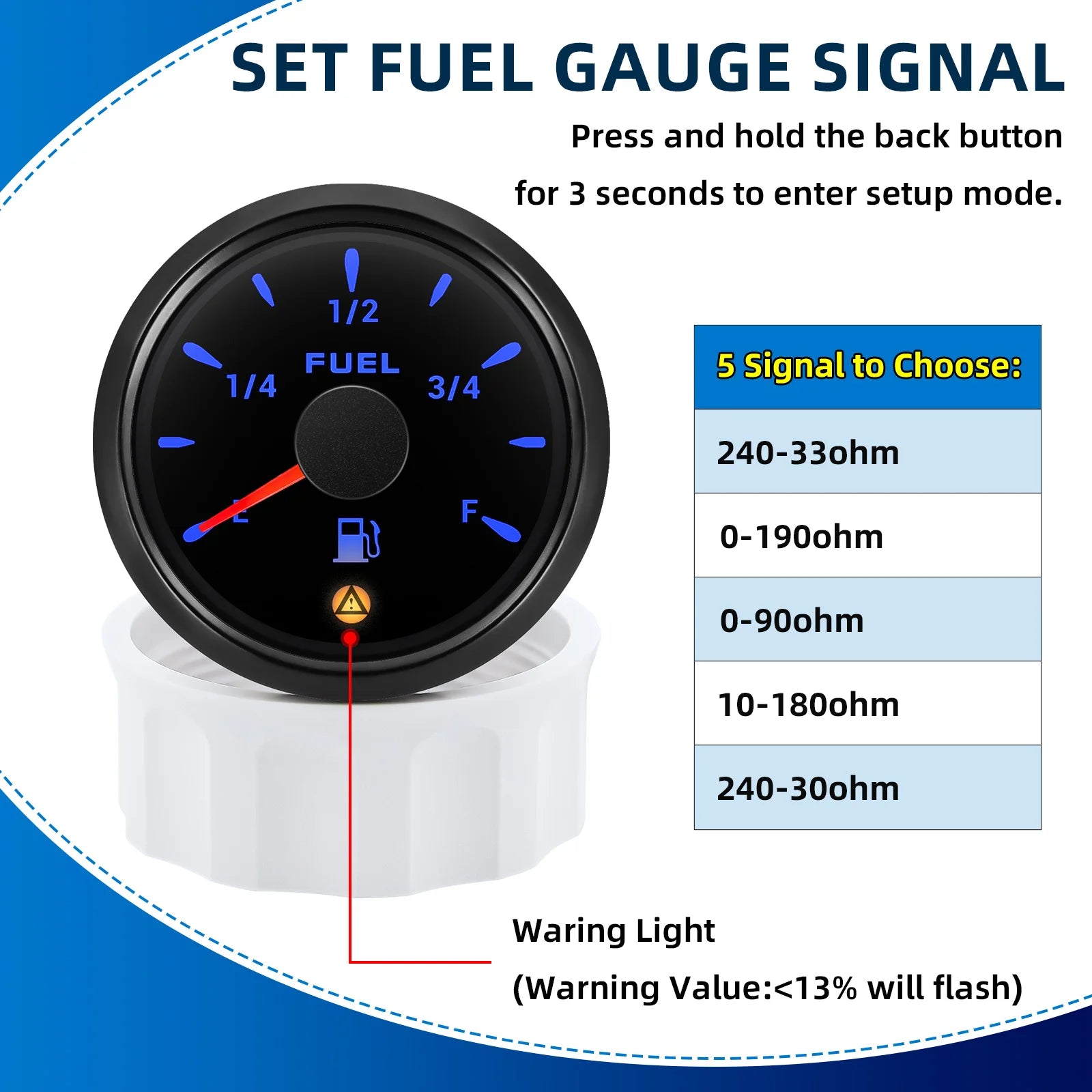 2" 52mm Fuel Level Gauge with Flashing Alarm | 7 Color Backlight for Car Boat lifestyle view