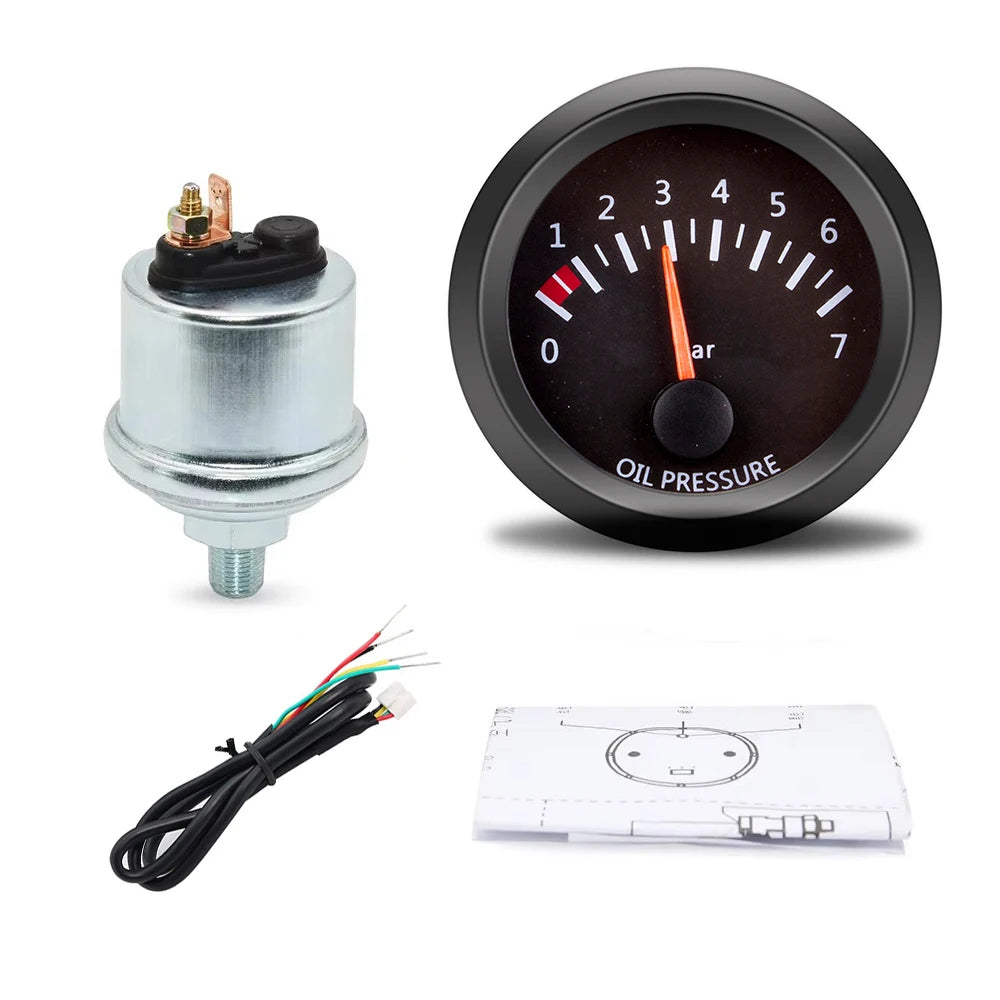12V 52mm Car Gauge Set | Water Temp Oil Temp Voltmeter Oil Press Vacuum Boost Air Fuel close-up view