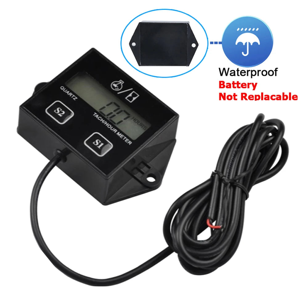 Digital LCD Tachometer Hour Meter | Engine Speed Gauge for 2/4 Stroke Motors detail view