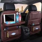 Car Seat Back Organizer PU Leather Foldable Table Tray with Storage Pockets And Kick Mats - Vehicle