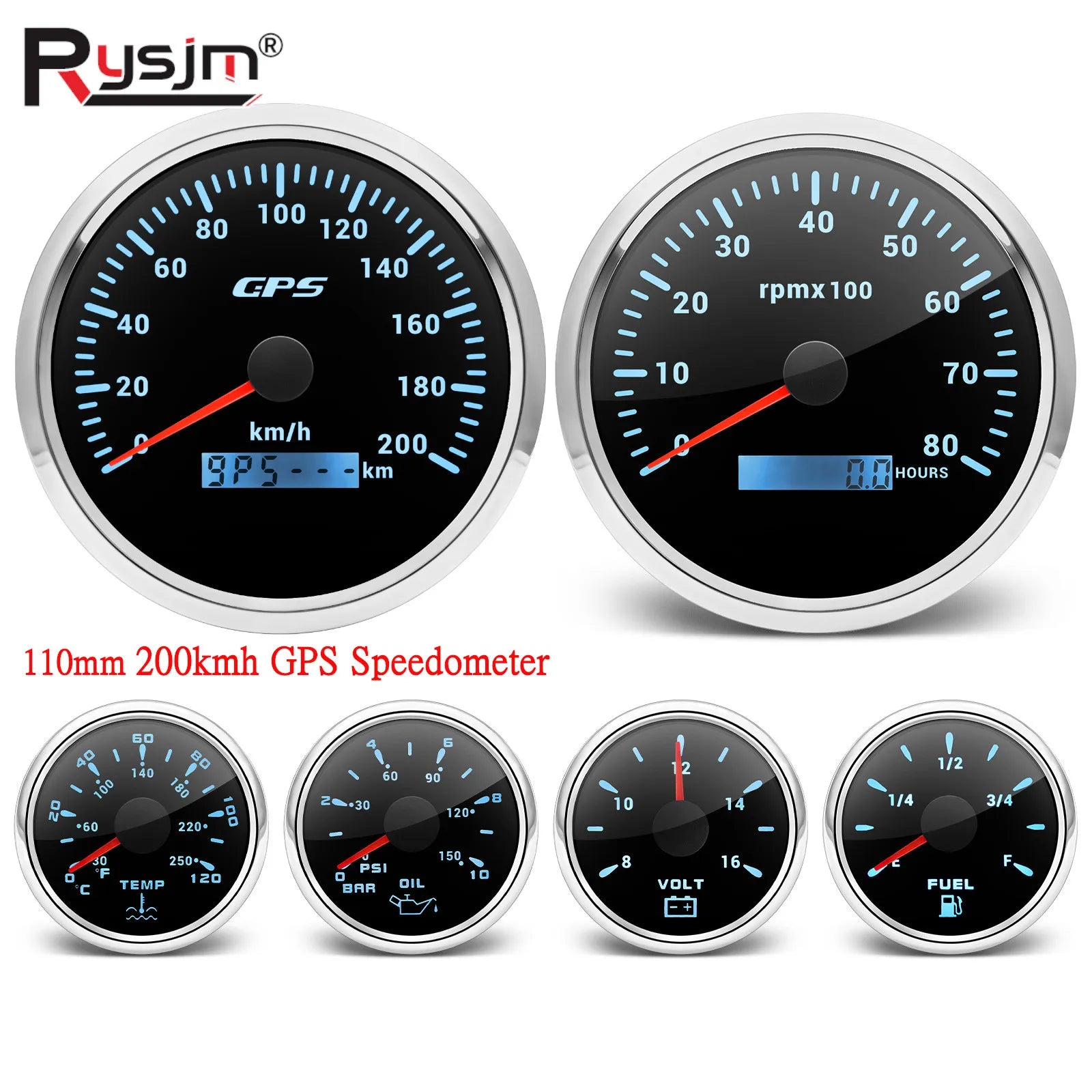 6 Gauge Set with GPS Speedometer, Tachometer, Voltmeter, and Sensors | 110mm and 52mm lifestyle view