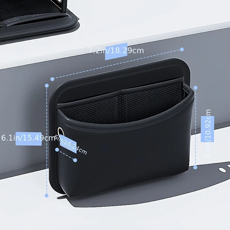 3-Pocket PU Leather Car Storage Bag Organizer with Mesh Net additional angle