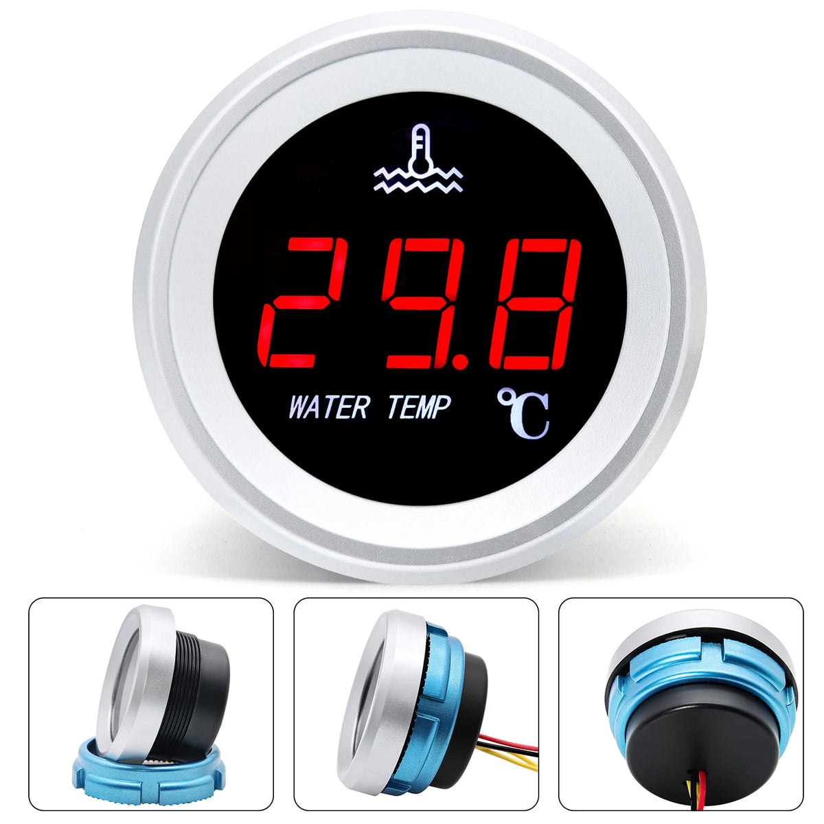 52mm Water Temperature Gauge with Warning Alarm | 0-120℃ Water Temp Meter for Marine B close-up view