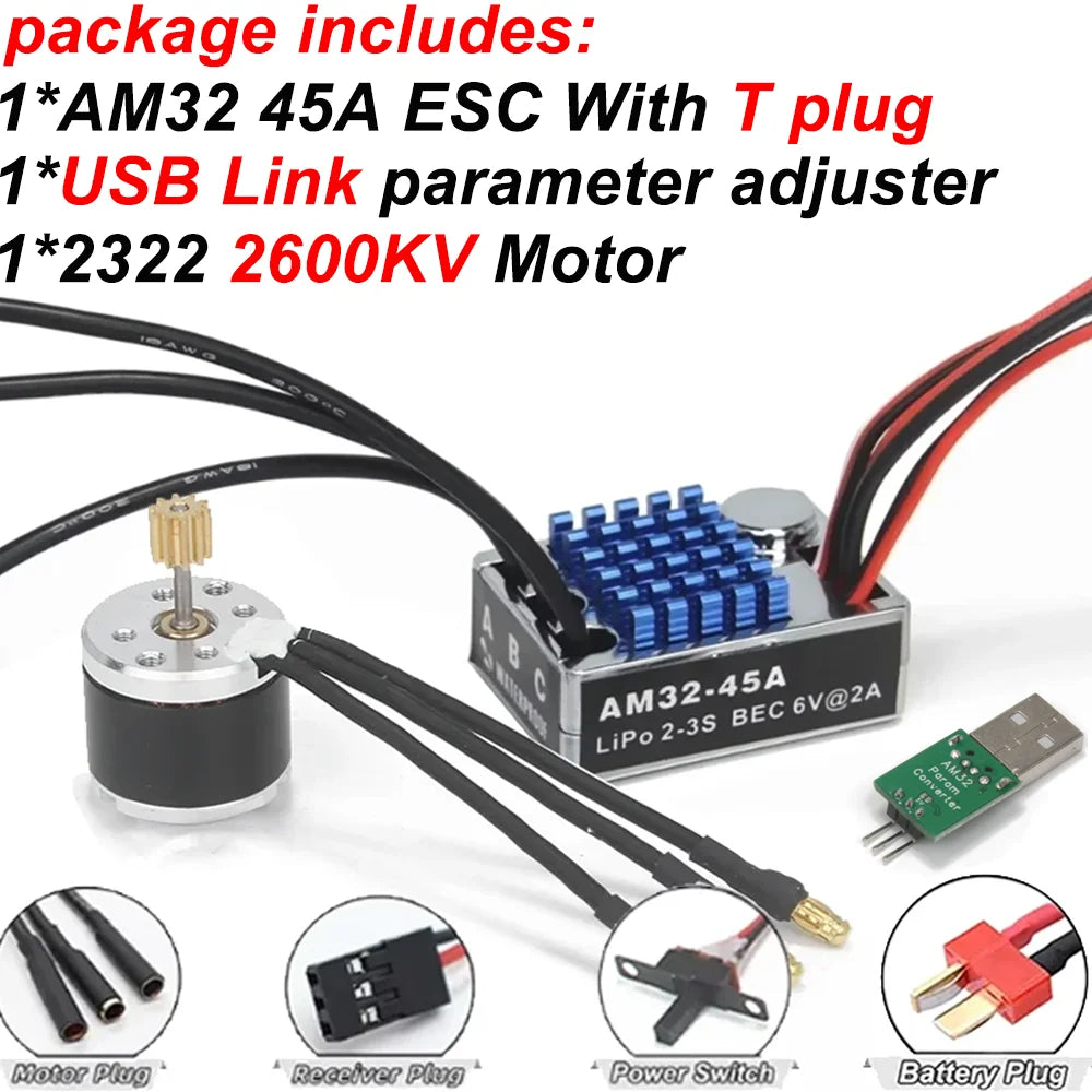 2322 2600KV 2830 2400KV Brushless Motor AM32 45A for 1/12 RC Crawler Car Off Road Car MN82 MN168 MN78 MN86 MN128 Power Kit