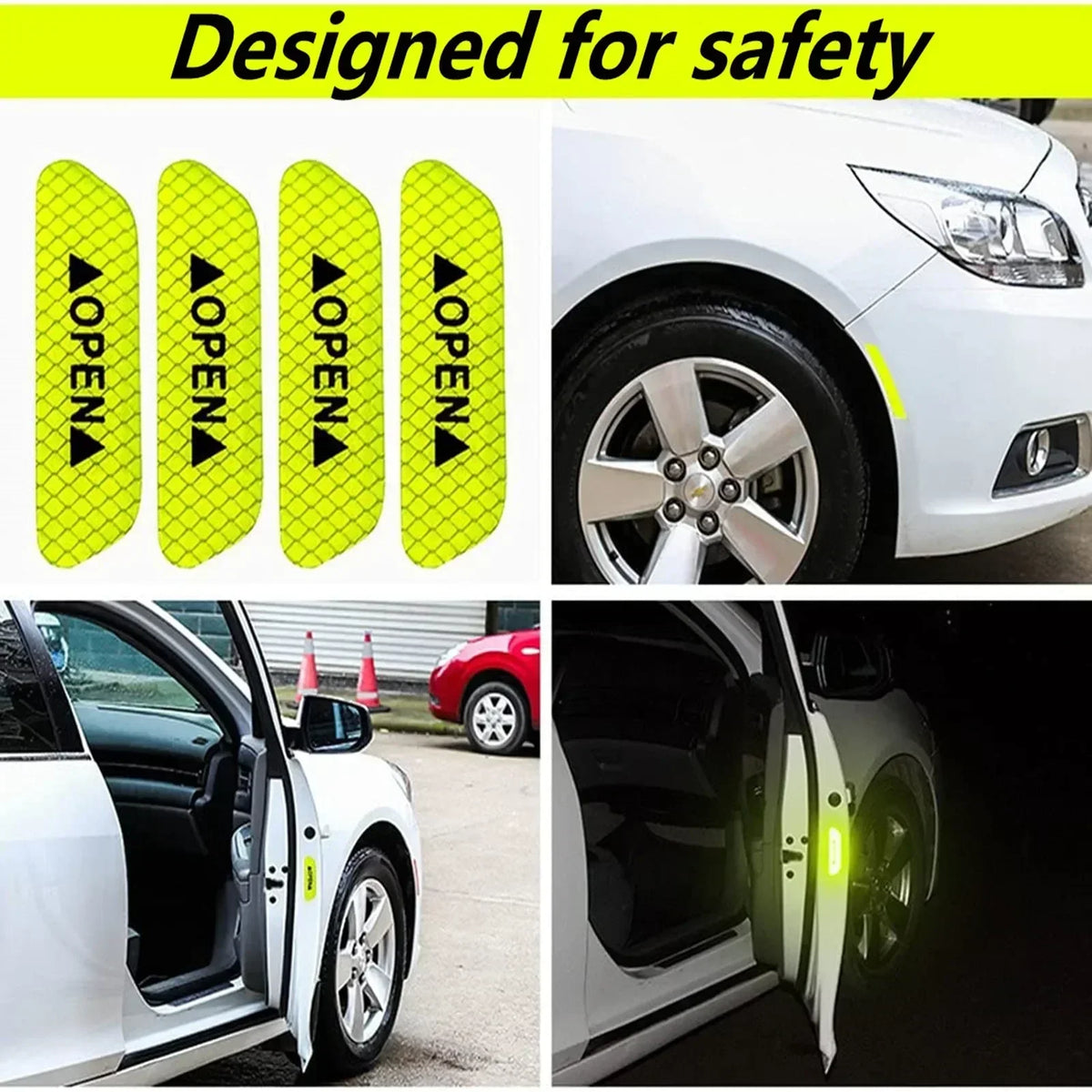 4PCS Reflective Car Door Sticker Safety Opening Warning Reflector Tape Decal Car Exterio detail view